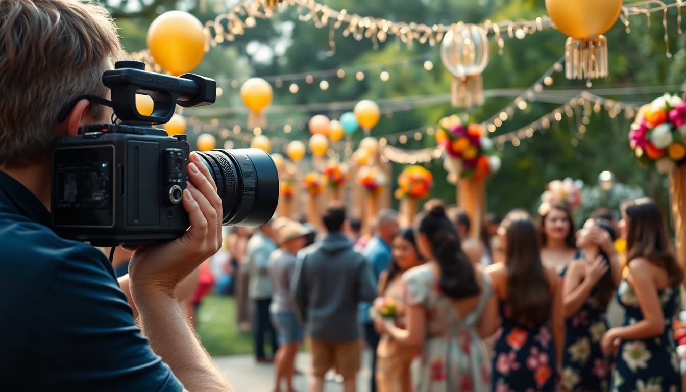 Captivating videographer showcasing Event videography services during a lively outdoor celebration.