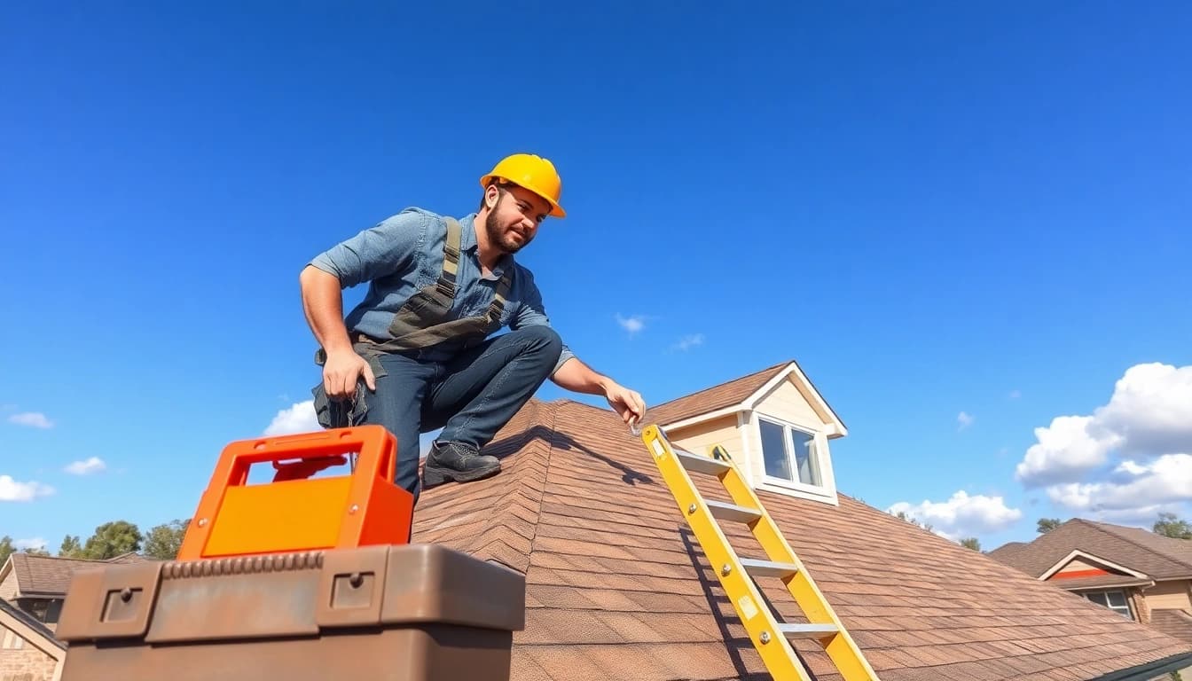 Roofing contractor conducting a quality inspection on a residential roof.