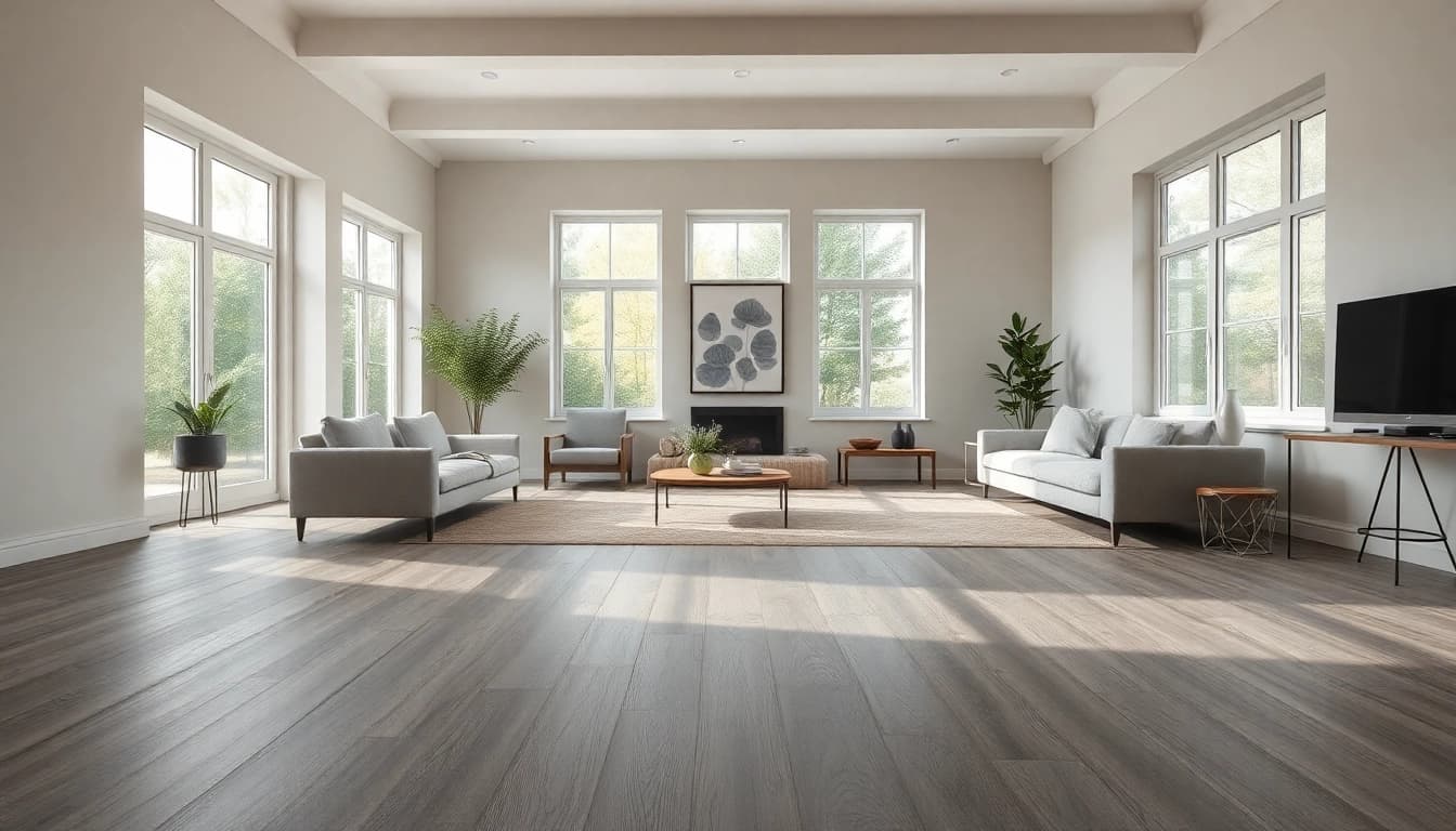 Transform your space with stylish grey vinyl flooring that complements any modern interior.