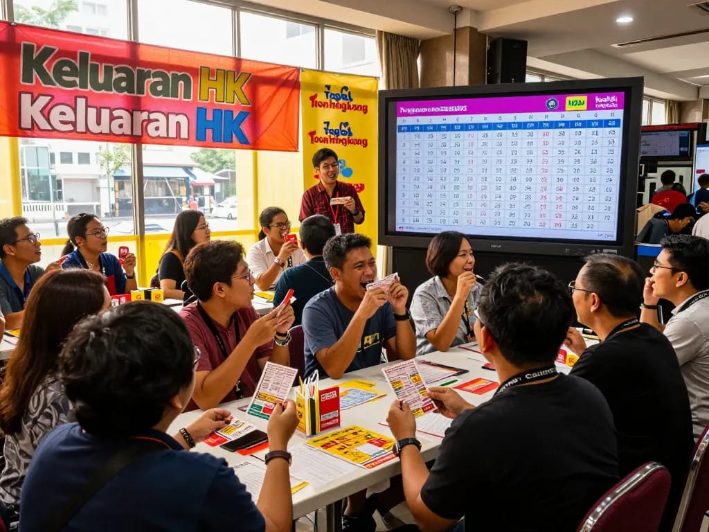 Kerumunan yang antusias menyaksikan hasil Pengeluaran HK di acara undian lotere yang meriah.