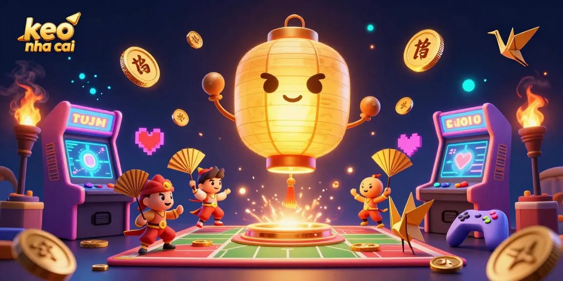 Engage with keo nha cai in a vibrant 3D sports betting casino scene featuring animated characters and game elements.