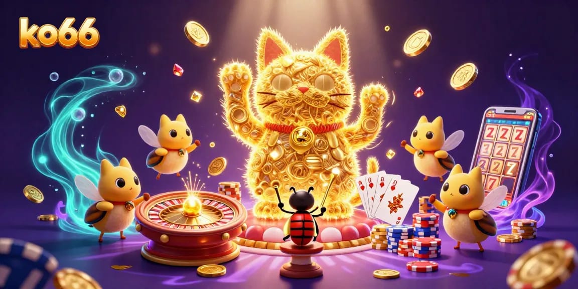 Catch the thrill of ko66 with a vibrant 3D illustration showcasing casino excitement.
