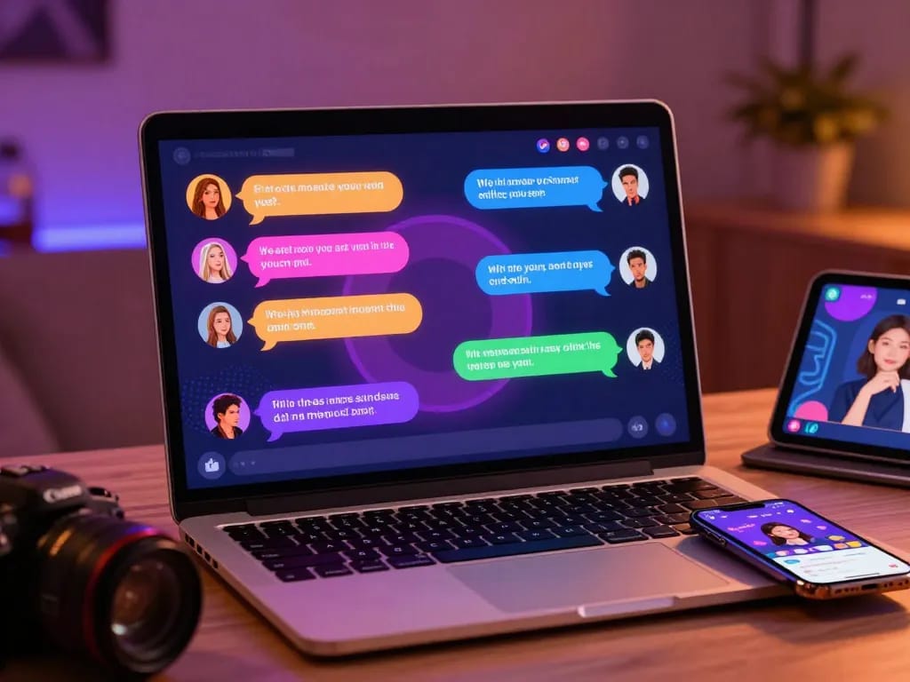 Engaging scene of a porn chat AI interface with animated avatars, embodying an inviting digital adult chat environment.