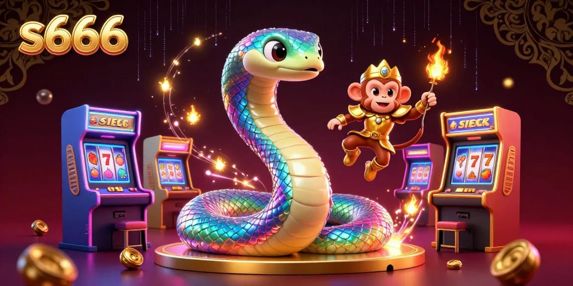 s666 brings players a vibrant gaming experience with a magical rainbow serpent, monkey king, and spellbinding casino elements.