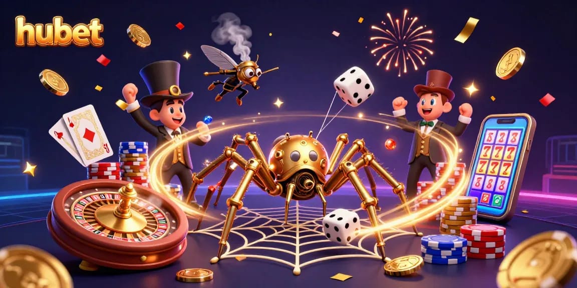 Experience thrilling wins at hubet with an entrancing 3D casino scene of golden gaming elements.