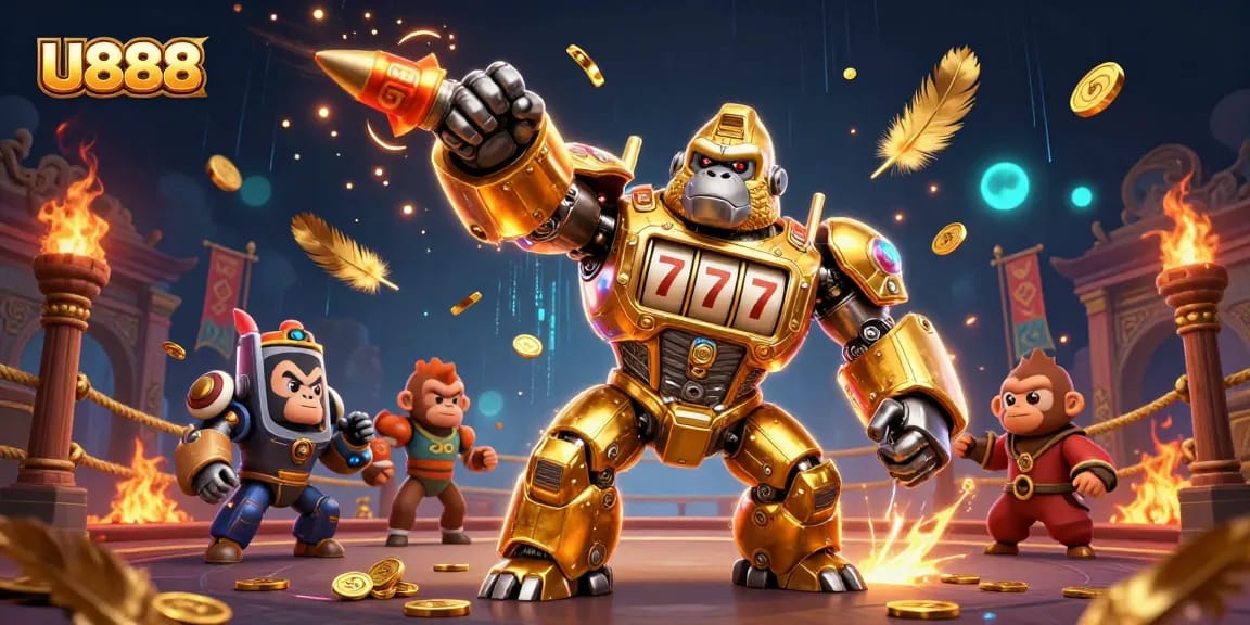 Win big with U888's thrilling gambling experience featuring a dynamic 3D gorilla mech!
