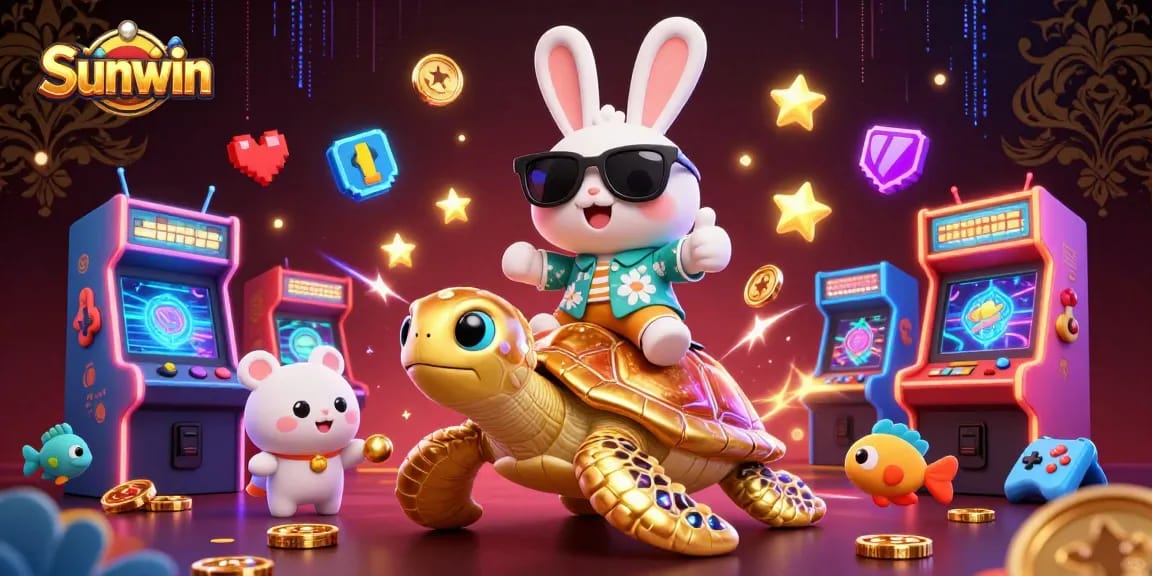 Sunwin offers exciting gameplay opportunities with lucky rabbit and golden turtle in vibrant casino scene.