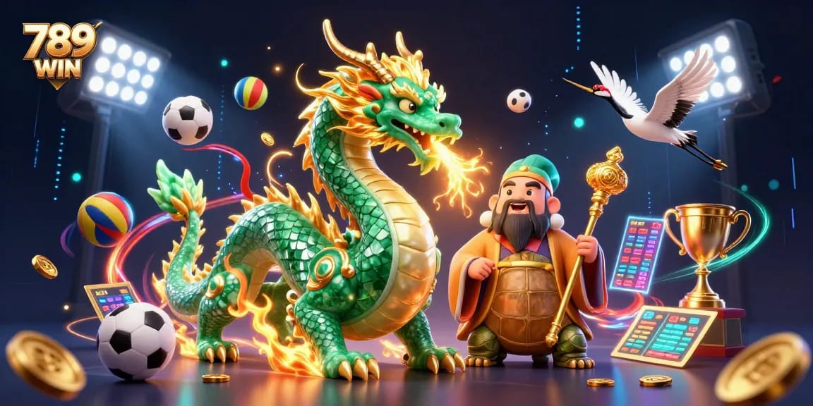 Experience thrilling wins at 789 WIN with our vibrant dragon and lucky cranes illustration.