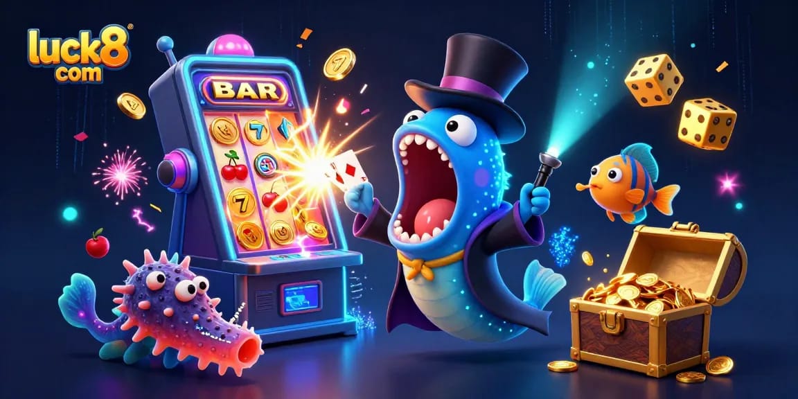 Experience luck8 com as a magical casino scene unfolds with animated characters and thrilling game elements.