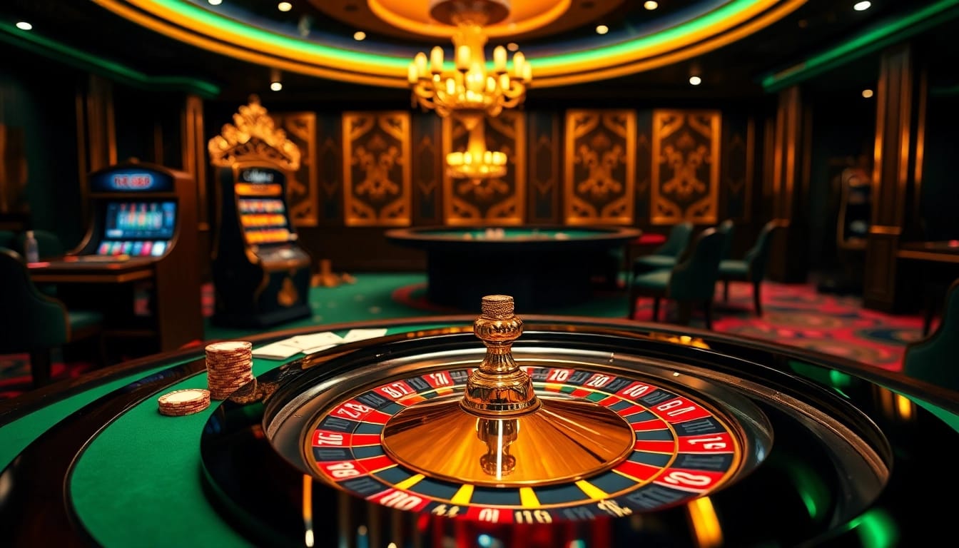 Experience the thrill of RR88 casino gaming with vibrant roulette and poker scenes.