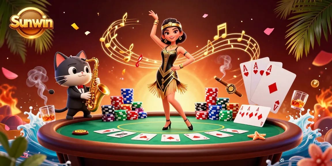 Experience the excitement of Sunwin as the flapper dances among vibrant casino elements.