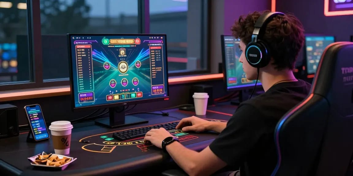 Engaged player enjoying live baccarat on a computer, highlighting the vibrant online gaming experience in 2026.
