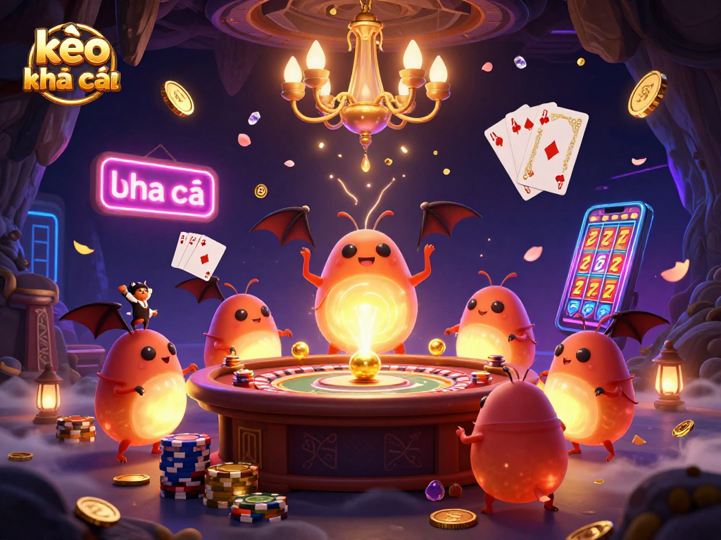 Experience thrilling gambling with kèo nhà cái, capturing vibrant casino action with animated glowworms and dynamic game elements.
