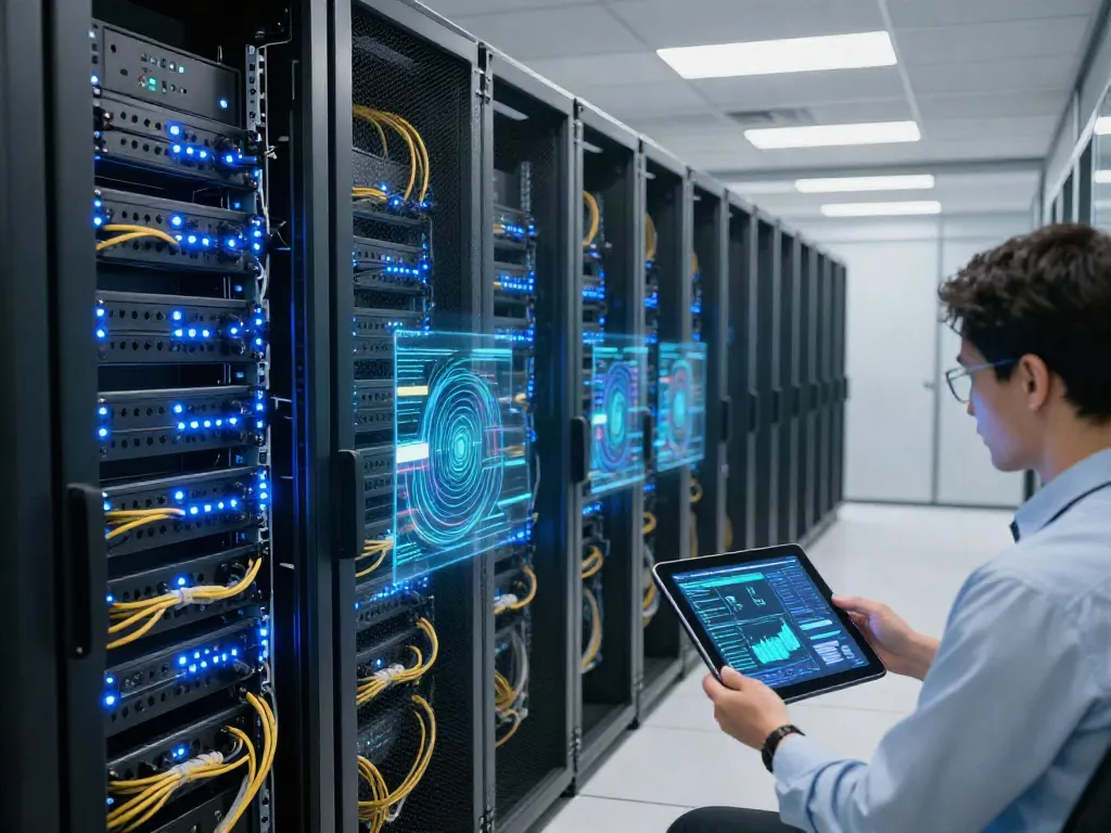 System configuration review in advanced cloud computing infrastructure, illustrating cybersecurity and software validation.