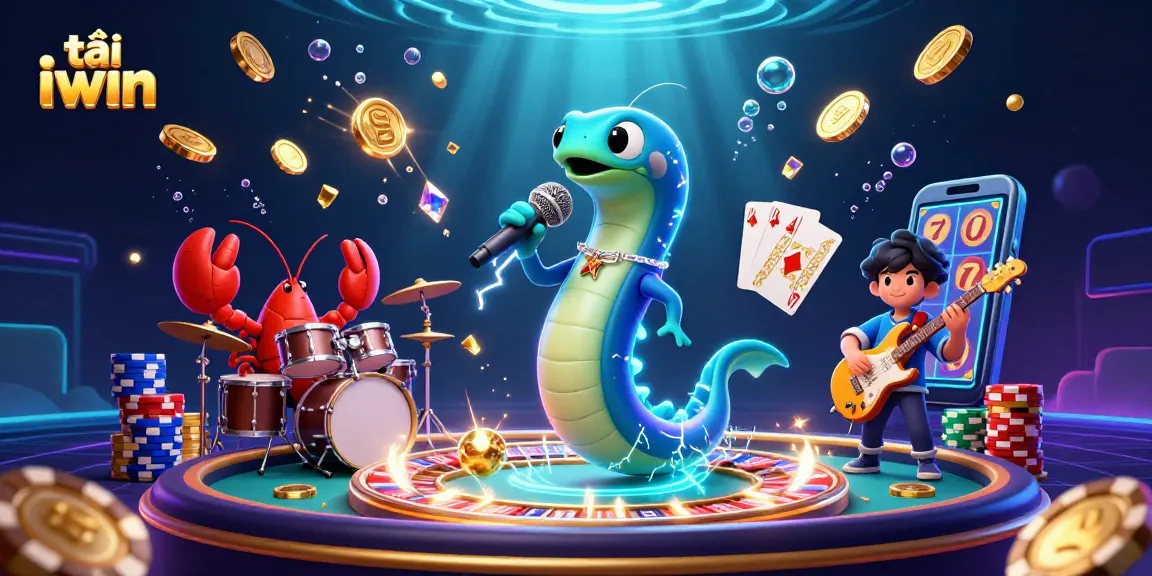 Engage with the vibrant underwater casino scene showcasing tải iwin featuring an electric eel DJ and dynamic elements.