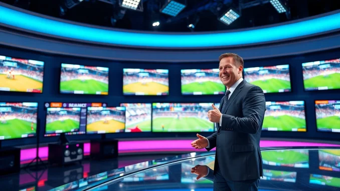 Engaging presentation of Sports Broadcasting in a modern studio setup, showcasing dynamic highlights.