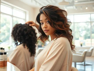 Perm san diego - A skilled stylist creating beautiful, healthy curls at a modern salon.